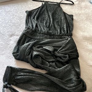 Halston Heritage Halter Top Silvery Metallic Jumpsuit Size 12